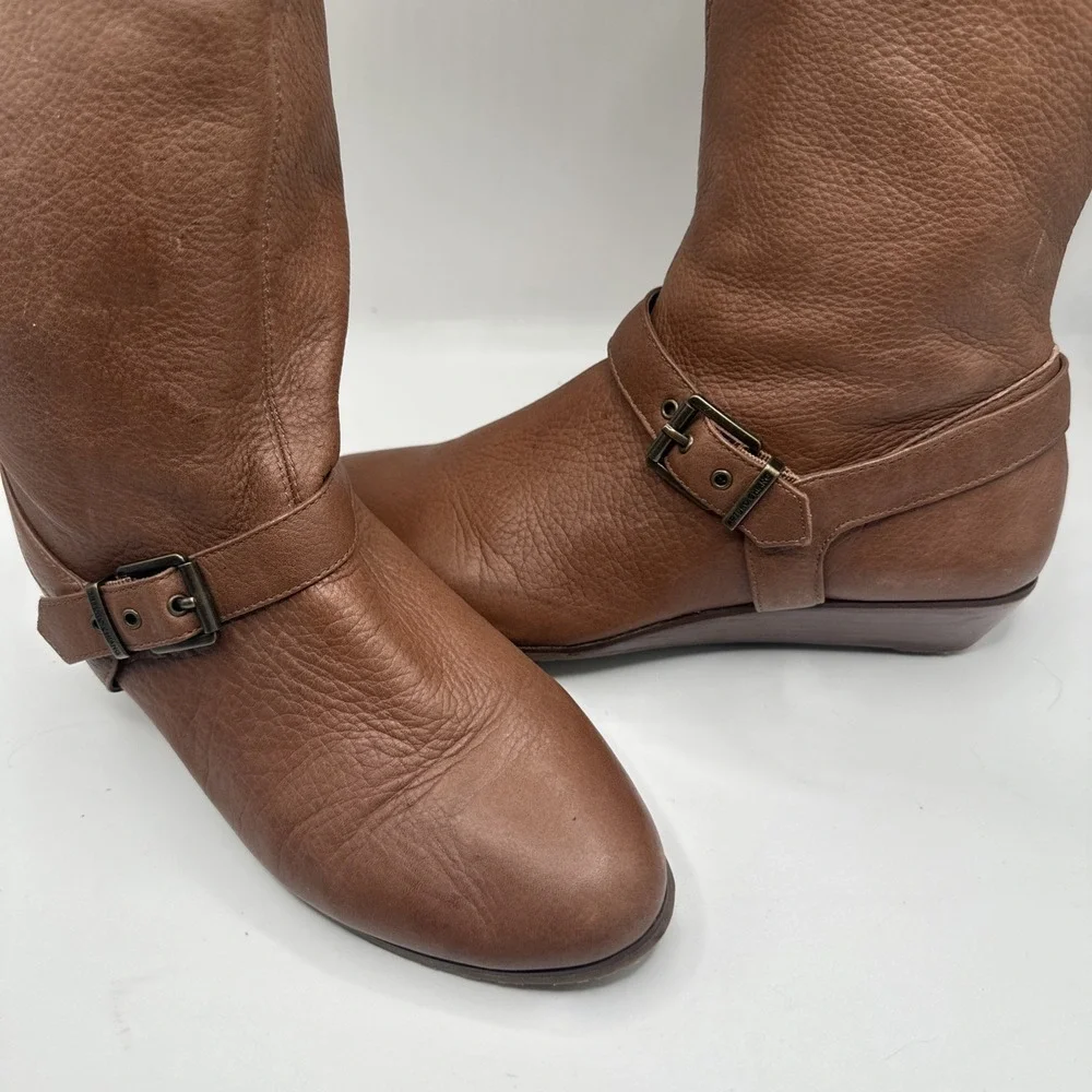 Arturo Chiang Women's Leather Zip Boots Knee High‎ Riding Boots Size 7M Brown